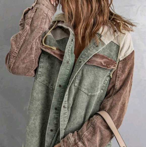 Flap Pocket Drop Shoulder Corduroy Coat